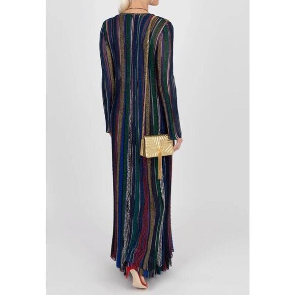 MISSONI Long Cardigan Duster Metallic Sweater IT38 Open Front Striped Italy NEW - Picture 4 of 12